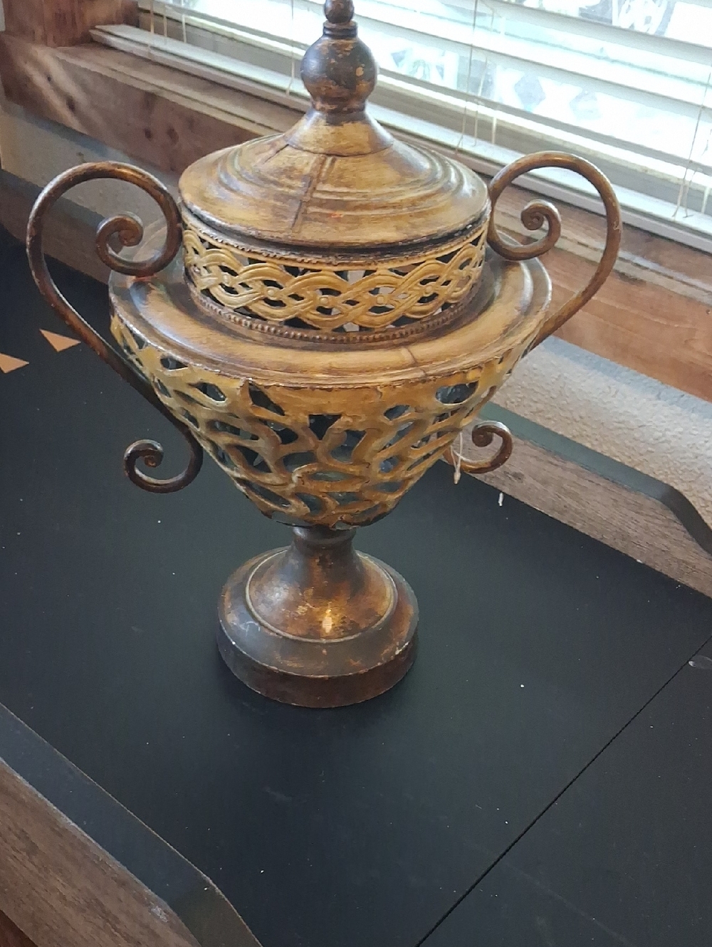 Gold Decorative Lidded Urn Accent Vase -